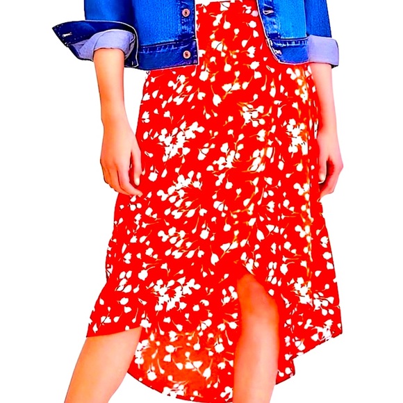 J. Crew brand new hi low asymmetrical midi skirt, red and white, Size XXS - Picture 1 of 8